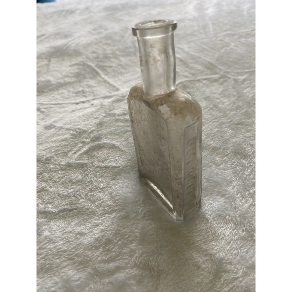 Antique Clear Glass Medicine Bottle Detroit Embossed Panel Tooled Cork Top 4"